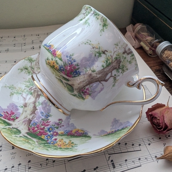 Other - Royal Albert Greenwood Tree Floral Teacup and Saucer with Gold Trim